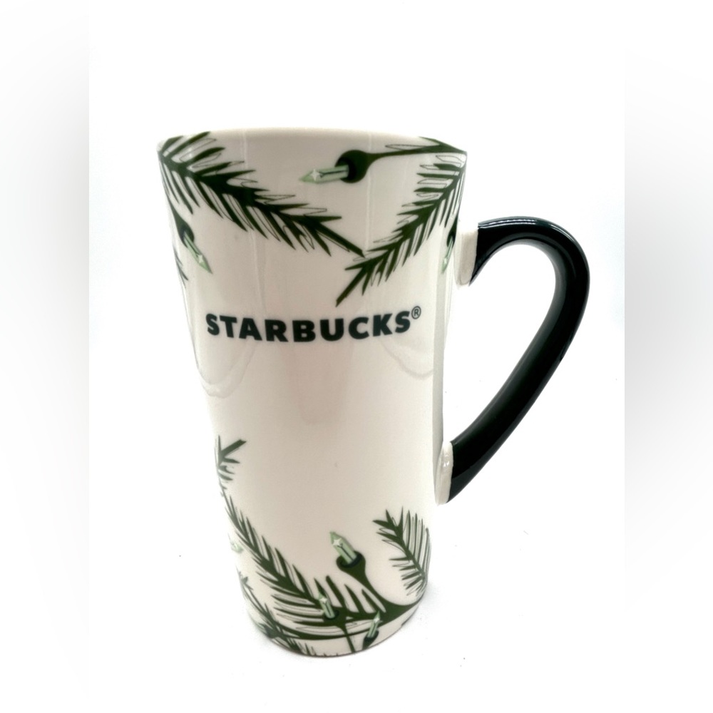 STARBUCKS Holiday Ceramic Tall Mug Cup Evergreen Christmas Tree Lights 16oz 2020